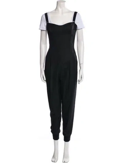 Pre-owned Max Mara Virgin Wool Square Neckline Jumpsuit In Black