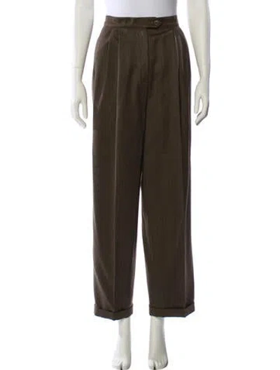 Pre-owned Max Mara Virgin Wool Straight Leg Pants In Brown