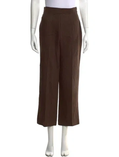 Pre-owned Max Mara Virgin Wool Straight Leg Pants In Brown