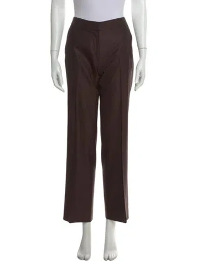Pre-owned Max Mara Virgin Wool Straight Leg Pants In Brown