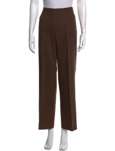 Pre-owned Max Mara Virgin Wool Straight Leg Pants In Brown
