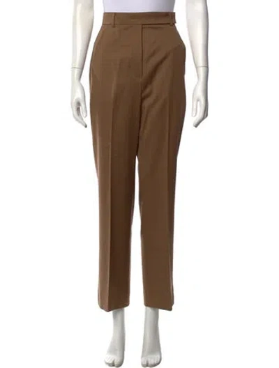 Pre-owned Max Mara Virgin Wool Straight Leg Pants In Brown