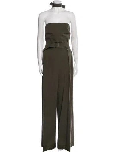 Pre-owned Max Mara Virgin Wool Strapless Jumpsuit In Green