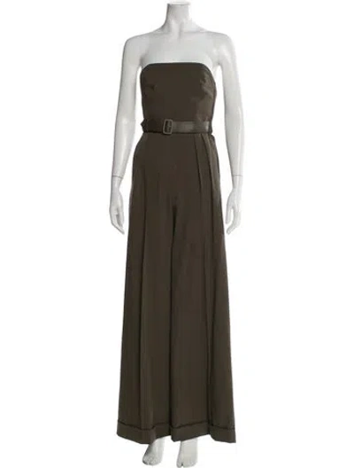 Pre-owned Max Mara Virgin Wool Strapless Jumpsuit In Green