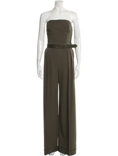 Pre-owned Max Mara Virgin Wool Strapless Jumpsuit W/ Tags In Green
