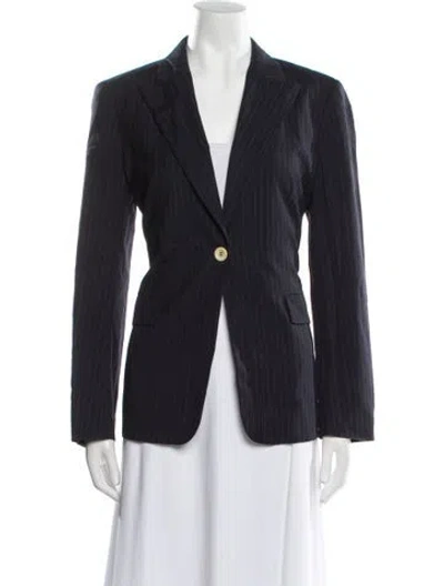 Pre-owned Max Mara Virgin Wool Striped Blazer In Blue