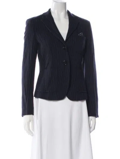 Pre-owned Max Mara Virgin Wool Striped Blazer In Blue