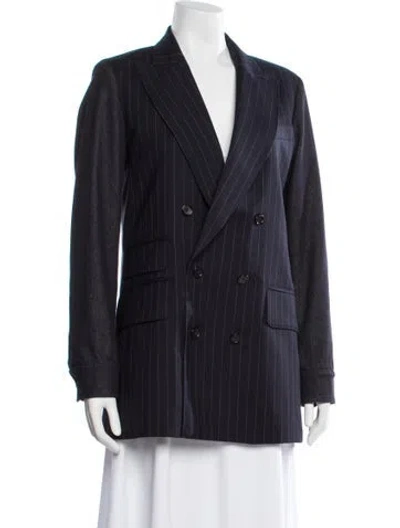 Pre-owned Max Mara Virgin Wool Striped Blazer In Blue