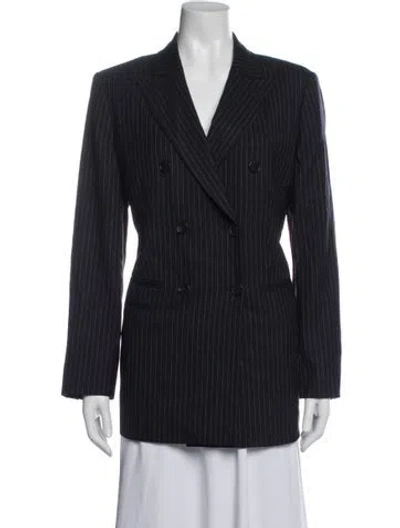 Pre-owned Max Mara Virgin Wool Striped Blazer In Blue