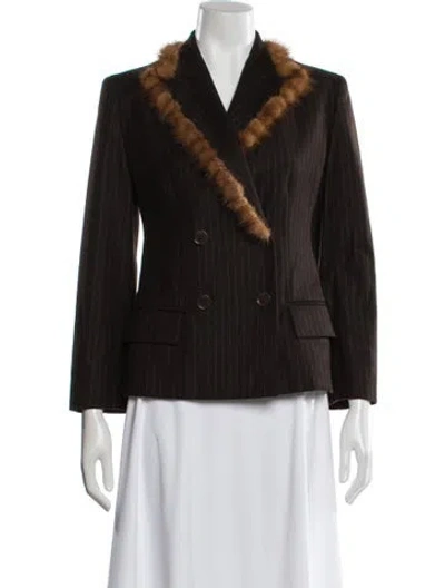 Pre-owned Max Mara Virgin Wool Striped Blazer In Brown