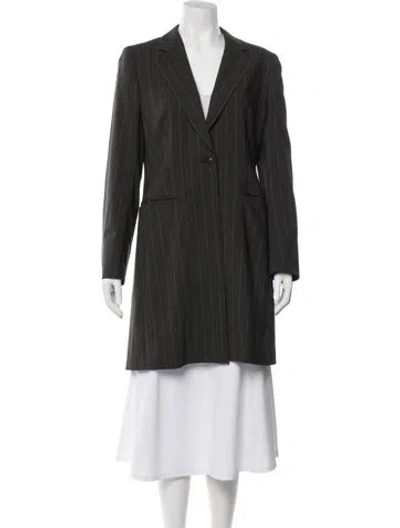 Pre-owned Max Mara Virgin Wool Striped Coat In Black