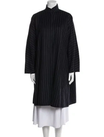 Pre-owned Max Mara Virgin Wool Striped Coat In Blue