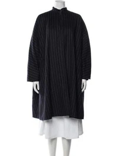Pre-owned Max Mara Virgin Wool Striped Coat In Blue