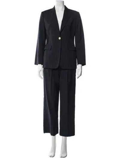 Pre-owned Max Mara Virgin Wool Striped Pant Set In Blue