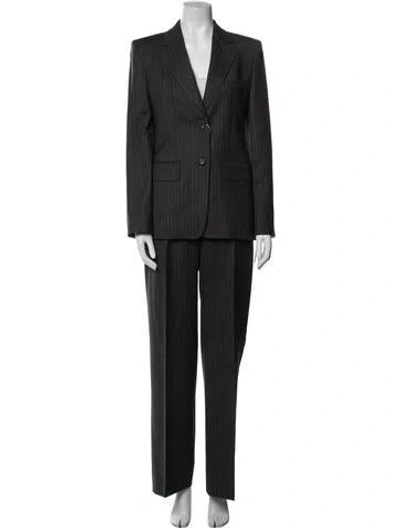 Pre-owned Max Mara Virgin Wool Striped Pant Set W/ Tags In Black