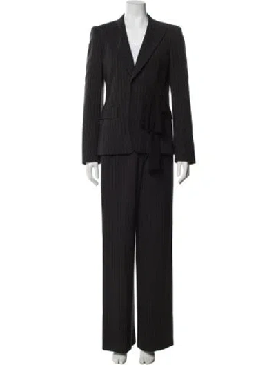 Pre-owned Max Mara Virgin Wool Striped Pantsuit In Black