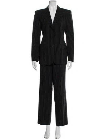 Pre-owned Max Mara Virgin Wool Striped Pantsuit In Black