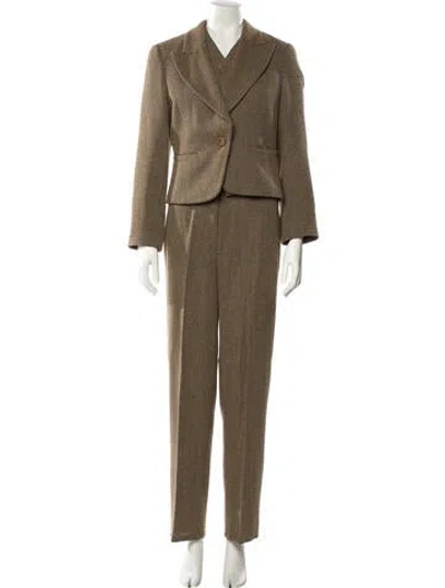 Pre-owned Max Mara Virgin Wool Striped Pantsuit In Brown