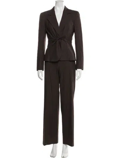 Pre-owned Max Mara Virgin Wool Striped Pantsuit In Brown