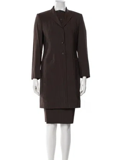 Pre-owned Max Mara Virgin Wool Striped Skirt Set In Brown