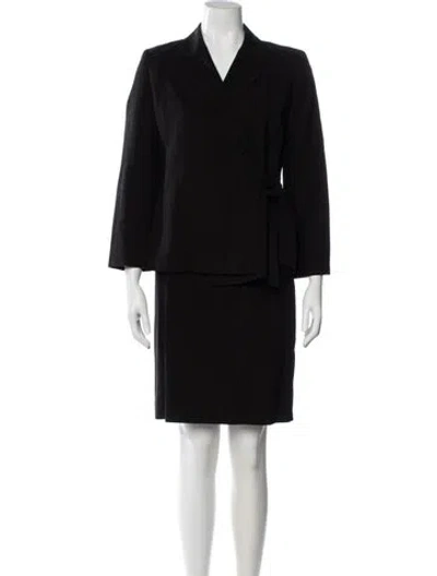 Pre-owned Max Mara Virgin Wool Striped Skirt Suit In Black