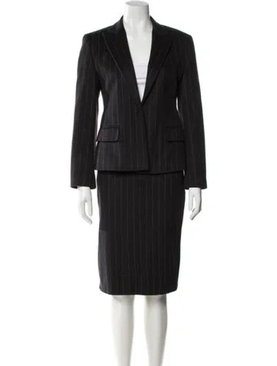 Pre-owned Max Mara Virgin Wool Striped Skirt Suit In Gray