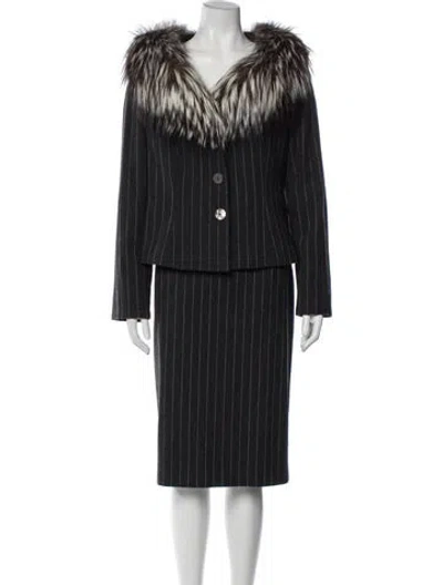 Pre-owned Max Mara Virgin Wool Striped Skirt Suit In Gray