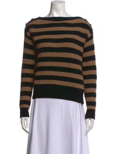 Pre-owned Max Mara Virgin Wool Striped Sweater In Black