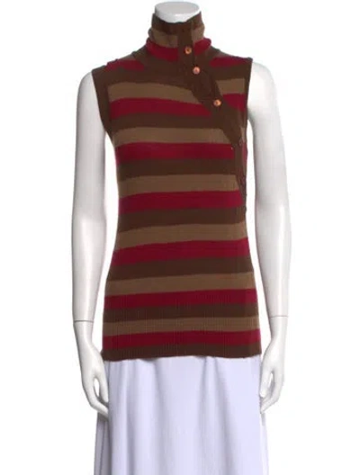 Pre-owned Max Mara Virgin Wool Striped Sweater In Brown