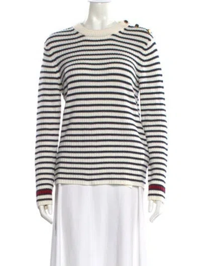 Pre-owned Max Mara Virgin Wool Striped Sweater In White