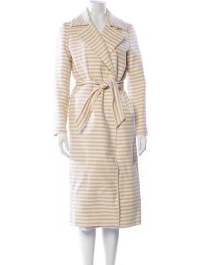 Pre-owned Max Mara Virgin Wool Striped Trench Coat In Neutral