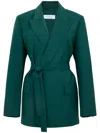 Max Mara Green Wool Canvas Jacket With Belt In Green