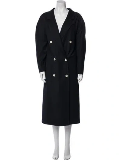 Pre-owned Max Mara Virgin Wool Trench Coat In Blue