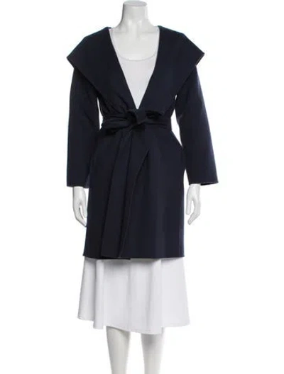 Pre-owned Max Mara Virgin Wool Trench Coat In Blue