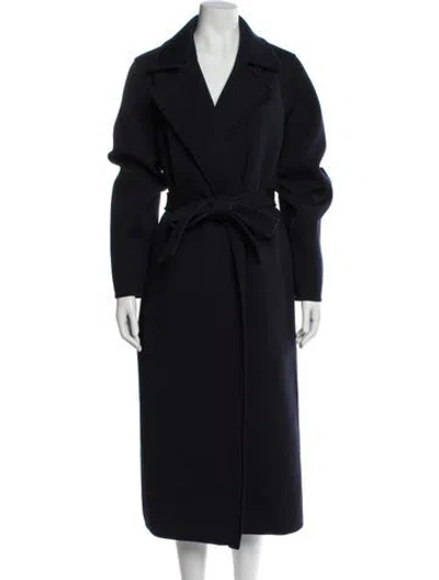 Pre-owned Max Mara Virgin Wool Trench Coat In Blue