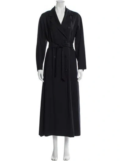 Pre-owned Max Mara Virgin Wool Trench Coat In Blue