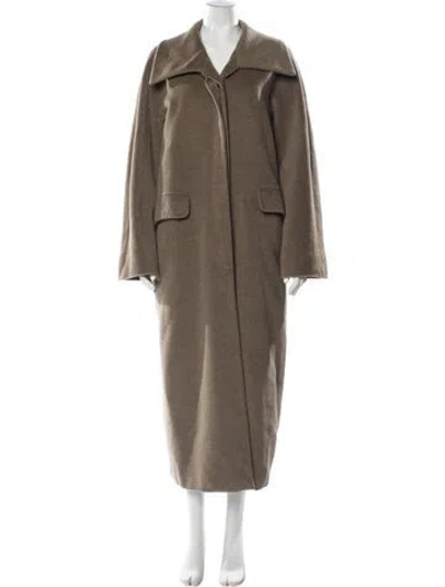 Pre-owned Max Mara Virgin Wool Trench Coat In Neutral