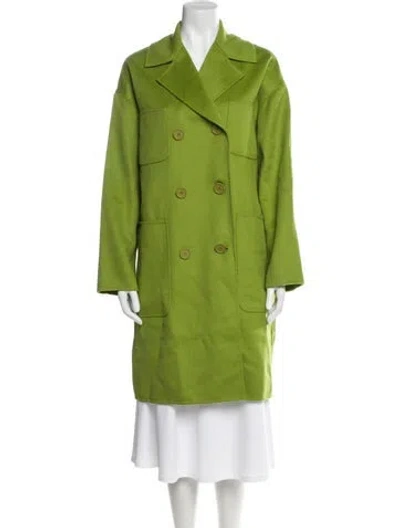 Pre-owned Max Mara Virgin Wool Trench Coat W/ Tags In Green