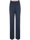 Max Mara Quasar Straight Blue Wool Satin Trousers In Blau