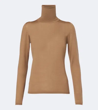 Max Mara Virgin Wool Turtleneck Sweater In Brown