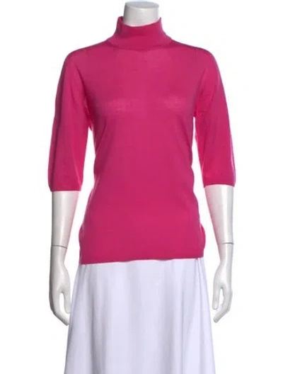 Pre-owned Max Mara Virgin Wool Turtleneck Top In Pink