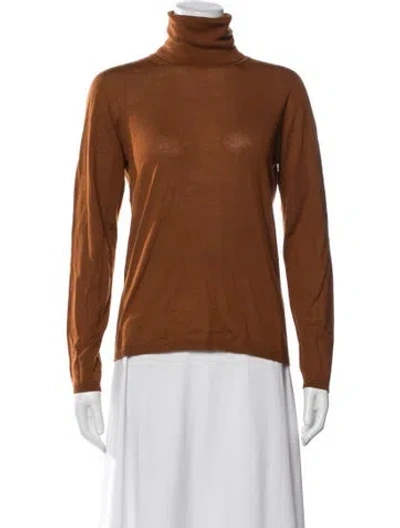 Pre-owned Max Mara Virgin Wool Turtleneck Top W/ Tags In Brown