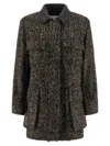 Max Mara Herringbone Pattern Wool Jacket With Leather Collar In Black