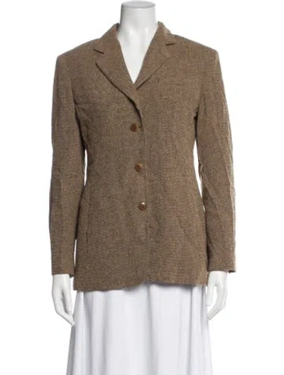Pre-owned Max Mara Virgin Wool Tweed Pattern Blazer In Brown