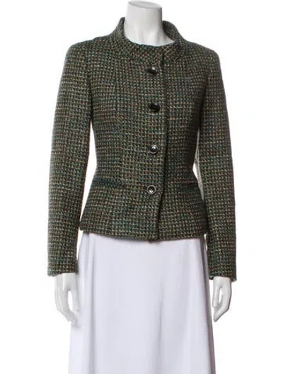Pre-owned Max Mara Virgin Wool Tweed Pattern Blazer In Green