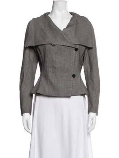 Pre-owned Max Mara Virgin Wool Tweed Pattern Blazer In Grey