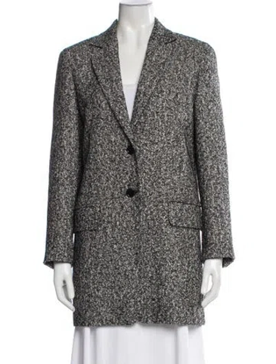 Pre-owned Max Mara Virgin Wool Tweed Pattern Blazer In White