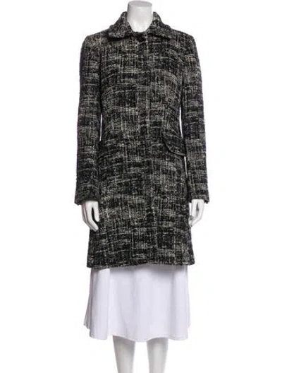 Pre-owned Max Mara Virgin Wool Tweed Pattern Coat In Black