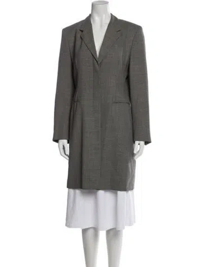 Pre-owned Max Mara Virgin Wool Tweed Pattern Coat In Grey