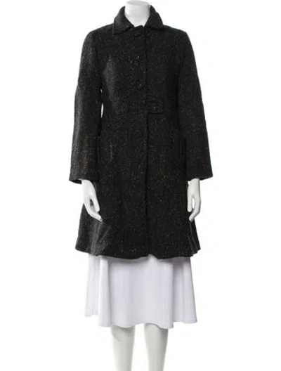 Pre-owned Max Mara Virgin Wool Tweed Pattern Faux Fur Coat In Black